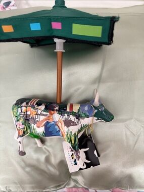 Cow Parade - A Cowpuccino Morning- Painted Cow Figurine with Umbrella
